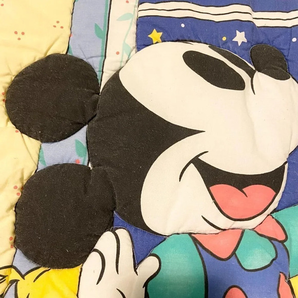 Vintage Mickey Mouse Minnie Crib Quilt Comforter Blanket and  Headboard Cover - Picture 11 of 16